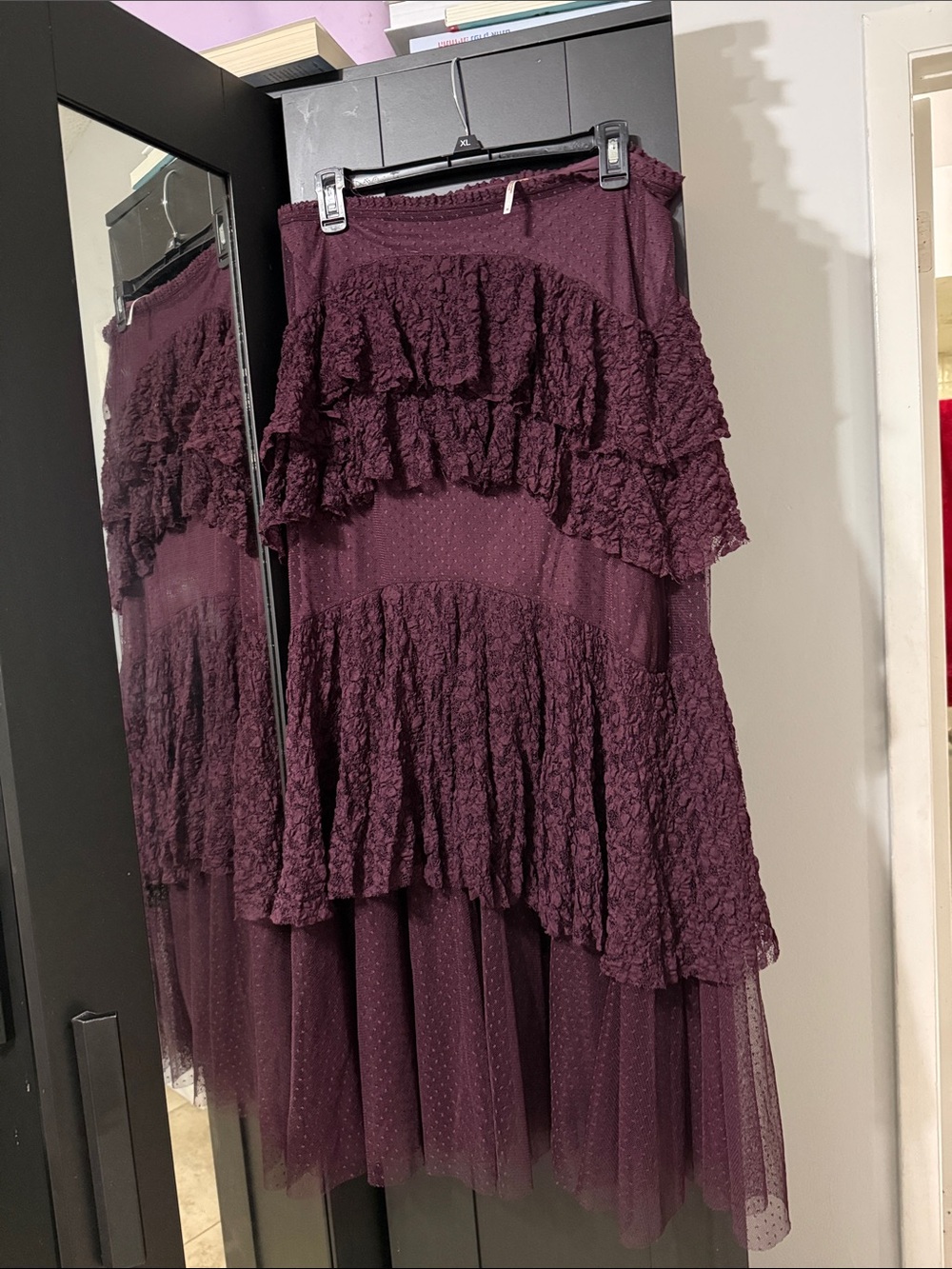 Free People Layered Ruffle Maxi Skirt - Plum
